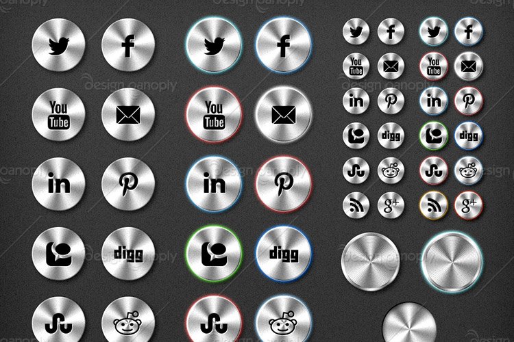 brushed metal social media icon set 1 design panoply