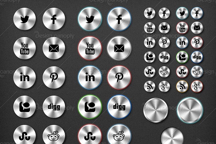 Brushed Metal Social Media Icon Set 1